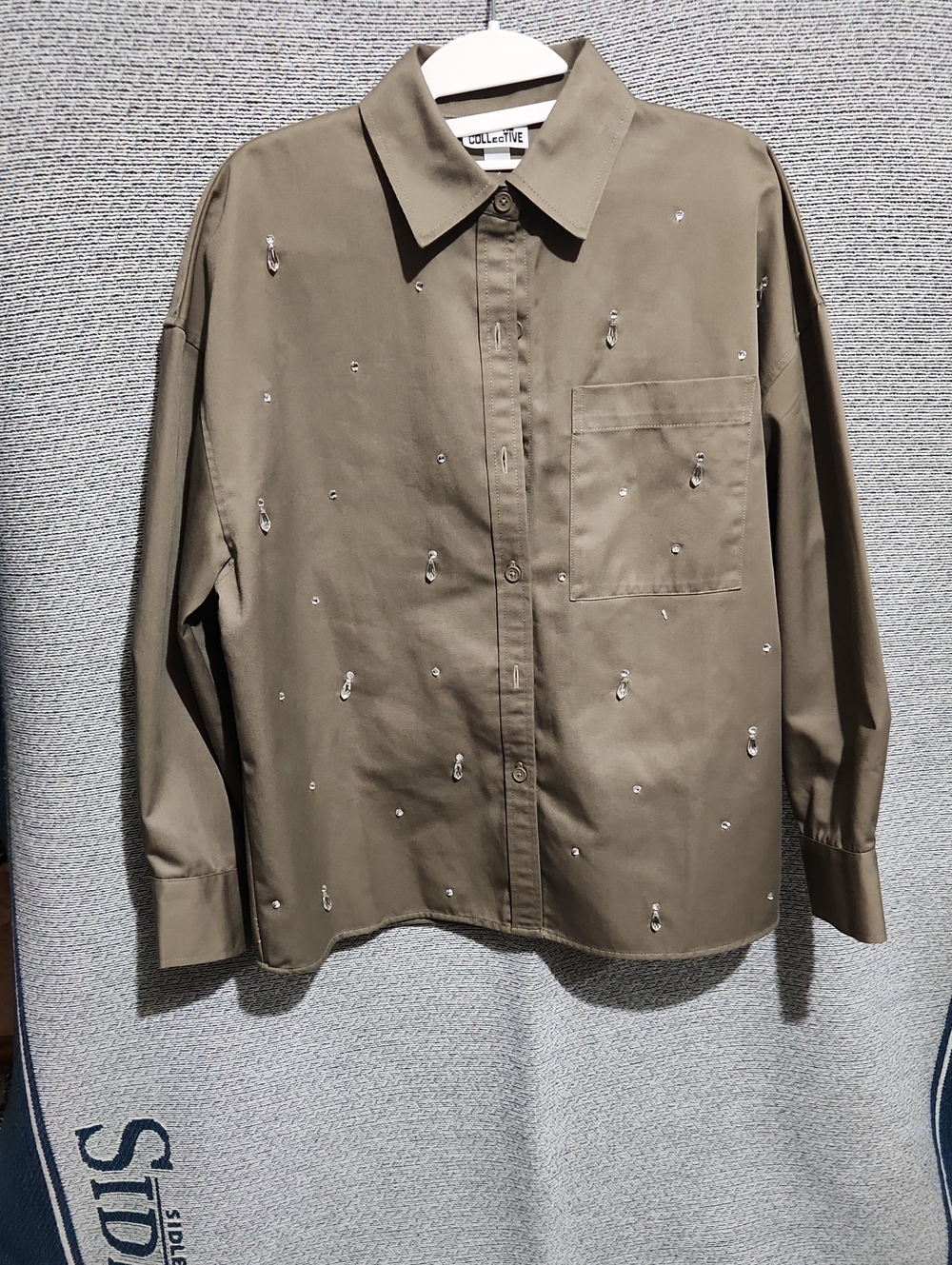 Future Collective Olive Green Embellished Button-Up Shirt